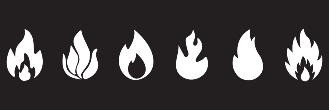 Set of fire, vector silhouettes of fire, silhouette set of flame, set of fire icons, srt of flame icons