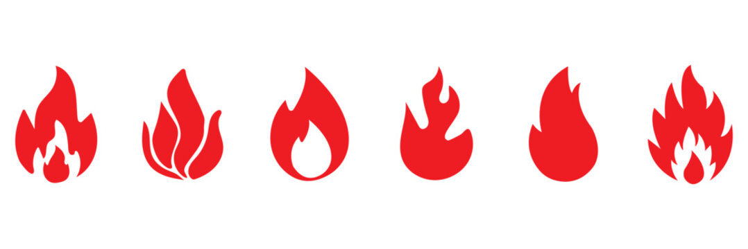 Set of fire, vector silhouettes of fire, silhouette set of flame, set of fire icons, srt of flame icons