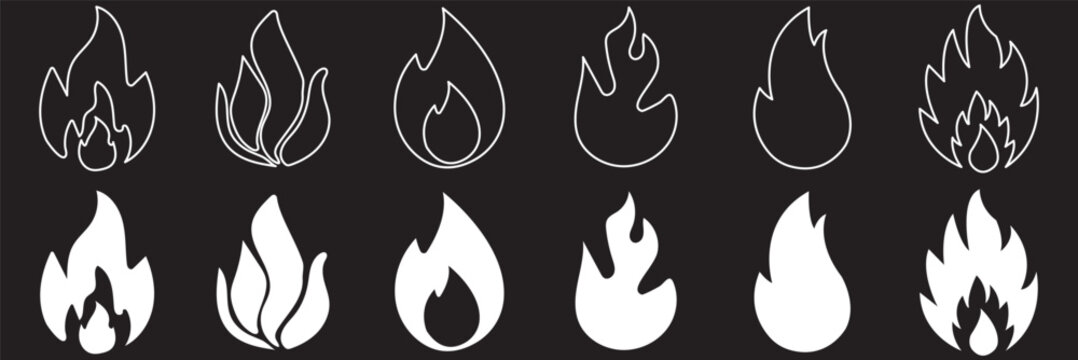 Fire icon collection. Fire flame symbol. Fire flame icon vector design symbol. Set of fire icons. Flame design of different shapes. Vector illustration
