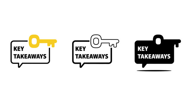 Three key takeaway icons in different colors on a white background