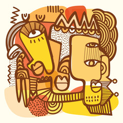Abstract face portrait cubism art style, decorative, doodle, line art hand drawn vector illustration. Artistic wall art, prints, poster and wall decoration.