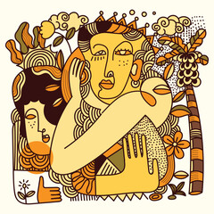 Abstract face portrait cubism art style, decorative, doodle, line art hand drawn vector illustration. Artistic wall art, prints, poster and wall decoration.