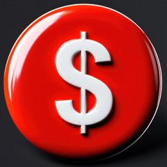 Obraz premium glossy red circular button with a bold white dollar sign icon on a dark background conveying urgency and desire for money