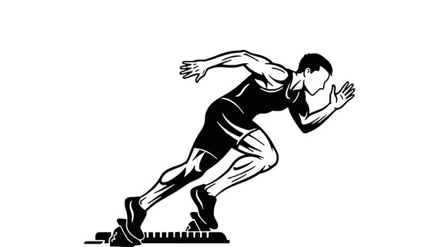 A determined athlete preparing to sprint from the starting line with focus
