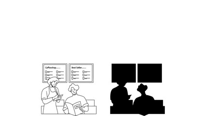 Fototapeta premium Three people discussing and reading documents in different illustration styles