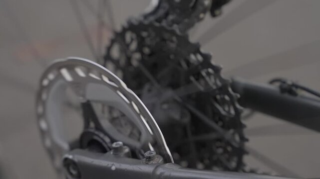 Close up view of bicycle rear drivetrain in motion
