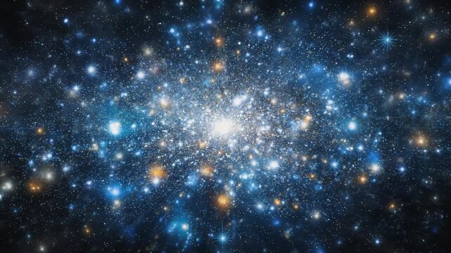 A dazzling and dense cluster of countless stars glowing brightly in the vast expanse of space, showcasing a mix of blue and golden celestial bodies.