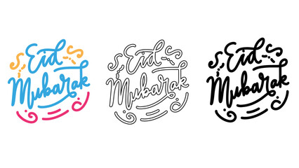 Obraz premium Eid Mubarak greeting cards with colorful and black calligraphy designs