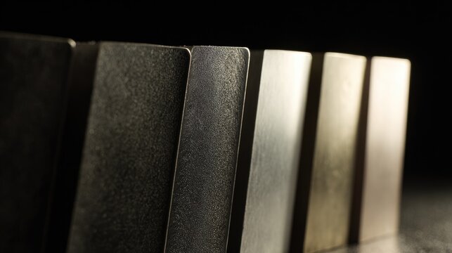 crc. Metal surfaces from rough to mirror polish, reflecting soft light gradient. safety posters, maintenance manuals, designed for industrial assembly lines and welding operations, used by engineers.