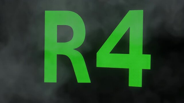 Green "R4" text against a hazy dark backdrop