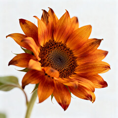 Autumn Sunflower with Orange and Yellow Petals Isolated on White Background
