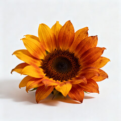 Autumn Sunflower with Orange and Yellow Petals Isolated on White Background