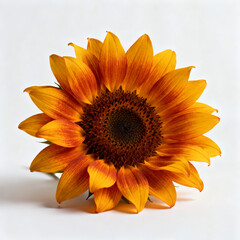 Autumn Sunflower with Orange and Yellow Petals Isolated on White Background