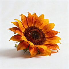 Autumn Sunflower with Orange and Yellow Petals Isolated on White Background