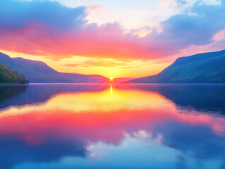 A Calm Lake with Reflections of a Stunning Sunset Sky