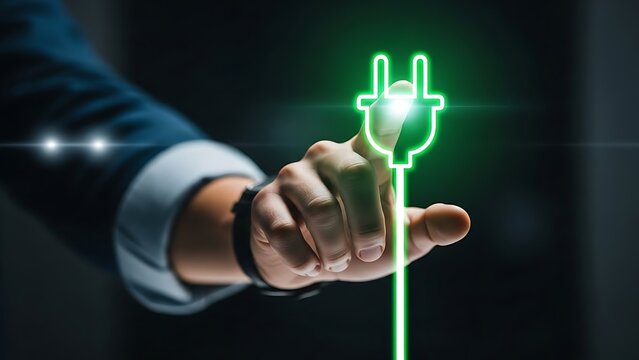 Electric Plug Icon Glowing Green for Power