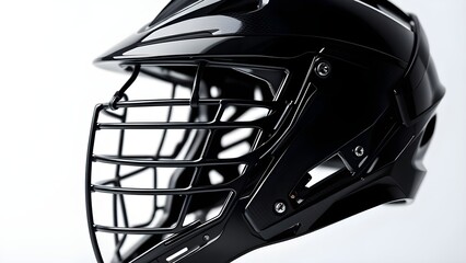Modern Black Lacrosse Helmet with Glossy Carbon Fiber Texture