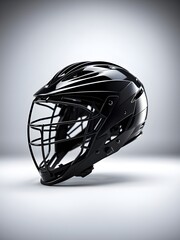 Modern Black Lacrosse Helmet with Glossy Carbon Fiber Texture