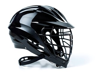 Modern Black Lacrosse Helmet with Glossy Carbon Fiber Texture