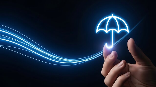 Umbrella Icon Glowing Blue for Protection