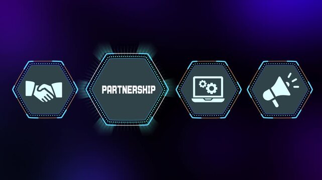  Successful partnership and team collaboration concept with interlocking icons and gear elements for corporate synergy and joint ventures.