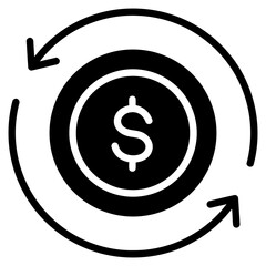 Obraz premium Coin with dollar sign surrounded by circular arrows, representing money exchange and financial transaction cycle, currency exchange icon