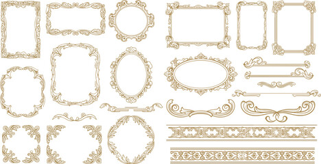 Elegant vintage ornamental frames and borders collection in gold line art style for luxury design projects branding invitations decor templates © Art_By_Shoriphul
