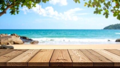 Fototapeta premium A relaxing tropical paradise landscape featuring a coconut palm tree on a sandy Caribbean beach under a sunny summer sky with turquoise ocean water
