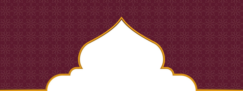 Maroon Islamic Frame Border Poster with Mosque Silhouette