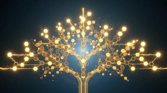 Golden Hexagon Network Tree Abstract Data Visualization