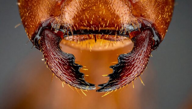 Close up of insect mouthparts with mandibles.