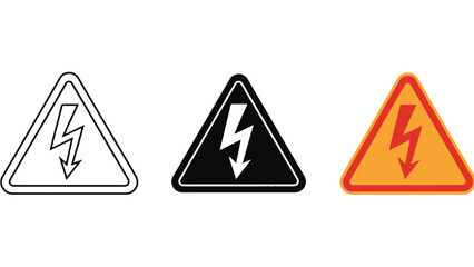 Three warning signs with lightning bolts on a white background