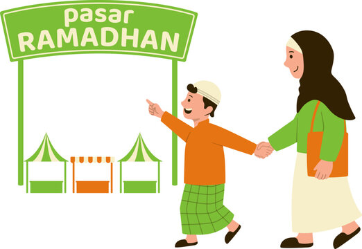 Pasar Ramadhan Market Stand with Mother and Child