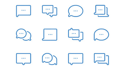 A collection of blue chat and speech bubbles on a white background