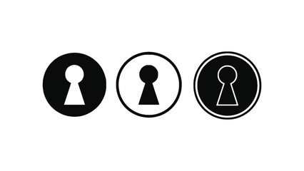 Three keyhole icons in black and white circles are displayed.