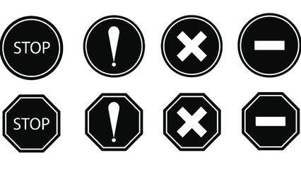 A collection of warning signs and symbols on a white background