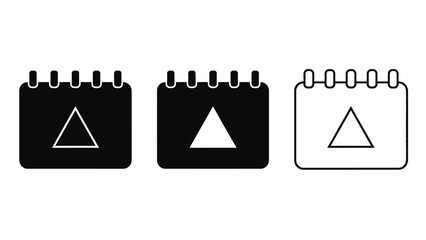 Three calendar icons with triangle symbols on a white background