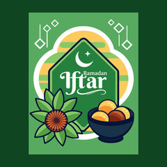 A vibrant illustration celebrating ramadan iftar with traditional elements and festive decorations