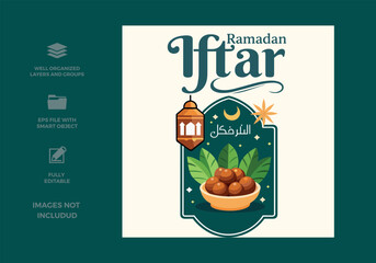 Ramadan iftar tradition illustration featuring dates, lantern, and moon for festive breaking fast