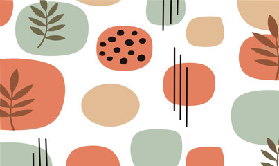 Seamless abstract boho pattern with organic shapes, botanical elements, and warm earthy pastel colors vector illustration © Sumon Creative