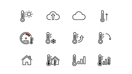 A collection of weather and temperature icons on a white background