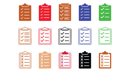 A collection of colorful clipboards with checklists is displayed on a white background.