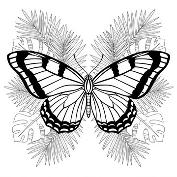 Zebra longwing butterfly bold outline png on white background