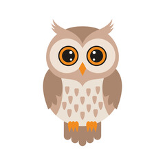 Cute owl flat vector illustration isolated on white background