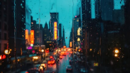 Obraz premium Rainy Night in the City - A Vibrant Urban Landscape.