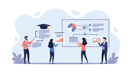 Fototapeta premium Teamwork and collaboration in business education and data analysis.