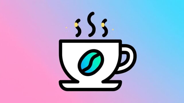 Steaming Coffee Cup Animation Gradient Background.