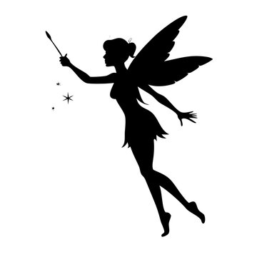 Magical Fairy Silhouette Vector &ndash; Enchanted Pixie with Wand Fantasy Icon