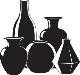 Black and white of four vases bottles ceramics