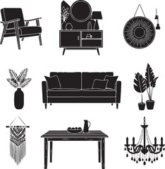 Black and white of various home decor furniture interior black and white chair sofa